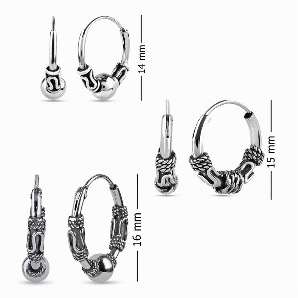 LeCalla 925 Sterling Silber kleine zweifarbige endlose SET Bali Creolen für Knorpel Nase Lippen Teenager Mädchen Frauen Männer