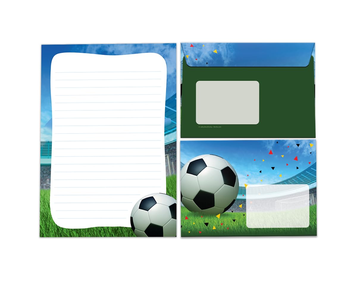 Writing Paper Set Letter Pad with Envelope for Boys Children Football Children's Motif Letter Paper Pad Lined (A5 Pad with 25 Sheets + 15 Envelopes)