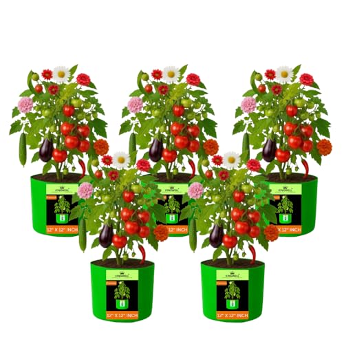 Image of Kingwell Plant Grow Bags 12x12 inch pack of 5, Bags for Plants Gardening Home, Grow Bags for Terrace Gardening