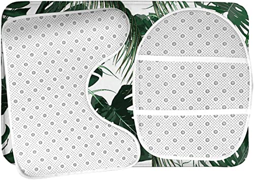 Badezimmerteppich-Set, 3-teilig, Tropische Palmblätter, buntes Dschungelblatt, waschbar, rutschfest, mit Rückenpolster, Konturteppich und Toilettendeckelbezug – Bild 6