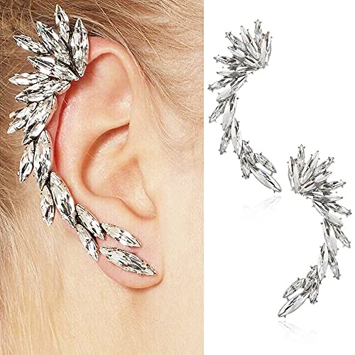 Crystal Leaf Climbers Crawler Jewelry Jacket Earrings Sparkly Zircon Pave Metal Ear Cuff Wrap Clip Stud Earring Climber Top Ear Clip for Women2