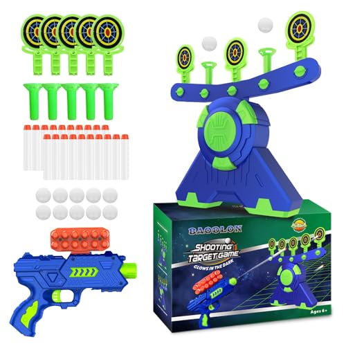 Image of BAODLON Shooting Games Toy for Age 5, 6, 7, 8, 9, 10+ Years Old Kids, Boys - Glow in The Dark Floating Ball Target with Foam Dart Toy Gun, 10 Balls /5 Targets - Ideal Gift