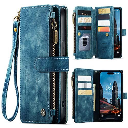 Étui iPhone 15 Pro Max avec 10 fentes cartes et poche zippée