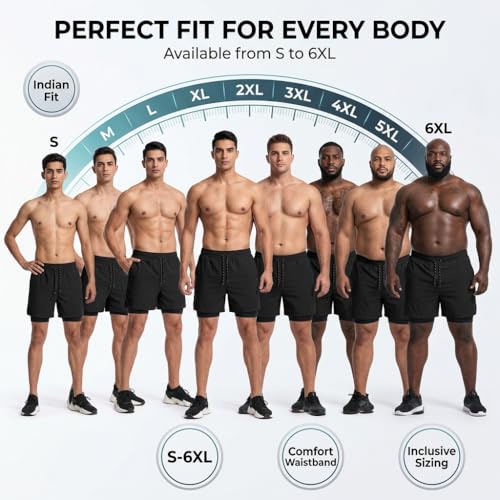 Image of Men's 2 in 1 Active Dual Shorts with Inner Tights | Double Layer Gym Shorts | Running, Training & Sports Shorts with Pocket Plus Size (S to 6XL)