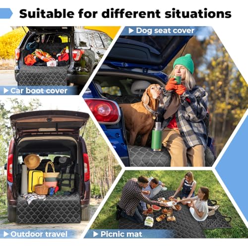 KYG Kofferraumschutz Hund Gesteppte Hundedecke & Schutzmatte mit Seiten- und Ladekantenschutz, Wasserdicht, Kratzfest, Universell für Auto-Kofferraum Pflegeleicht All Schwarz