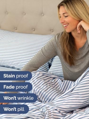 Image of Extra Deep Pocket Twin Size Sheet Set - Breathable & Cooling - Blue Stripes