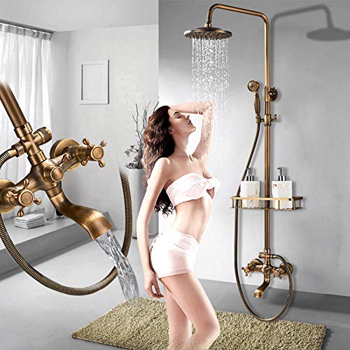 Colonne de douche laiton antique avec pommeau 8" rétro chic