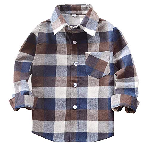 Toddler Baby Boy Girl Plaid Shirt Christmas Outfits Long Sleeve Button Down Red Plaid Flannel Tops Kid Clothes (Brown, 90(12-18M))