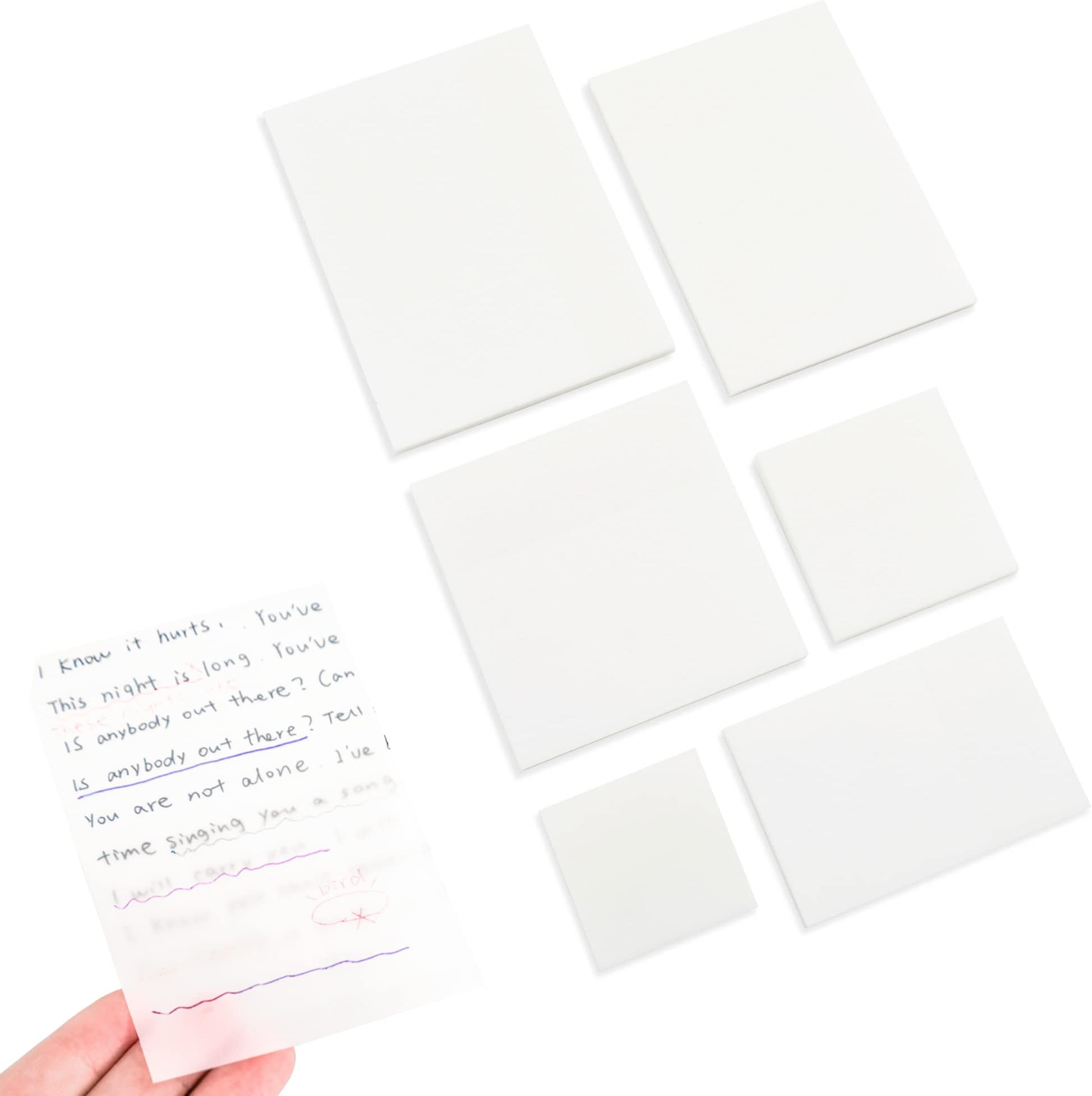 VANRATransparent Sticky Notes Self-Stick Note Pads Waterproof Memo Pad Scratch Pad, 300-Sheets/Pack (Clear, 6 Different Sizes)