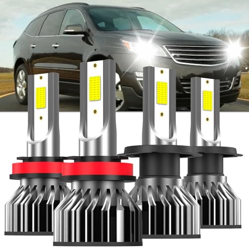Image of Light Bulbs Fit for Chevy Traverse 2013 2014 2015 2016 2017 2018, H7 High Beam H11 Low Beam Upgraded Combo Kit, 400% Brightness 6500K White, Plug-N-Play, 4 Pack