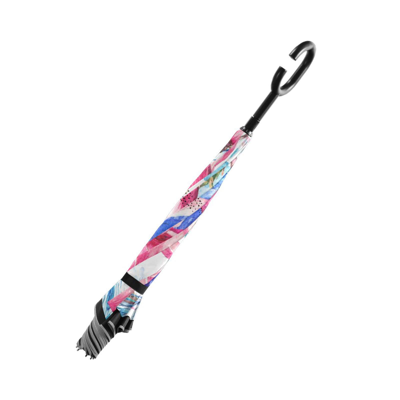MNSRUU Doble capa invertida azul pavo real rosa magnolia flor paraguas coches inversa viento paraguas lluvia para coche al aire libre con mango en forma de C protección UV viento, Pink, L