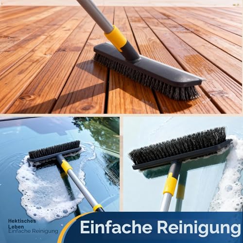 Yocada Boden-Scheuerbürste, 142 cm, Teleskopgriff, 2-in-1-Schabbürste, steife Borsten, Duschschrubber für die Reinigung von Terrasse, Badezimmer, Garage, Küche, Wand, Terrasse, Wanne, Fliesen