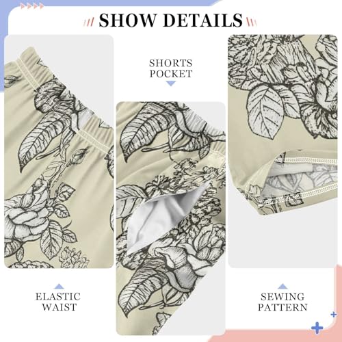 J JOYSAY Blossom Foliage Sketch Beige Pajamas Pants Soft Long Pajama Bottoms Lounge Sleep Pants Size S-XL4