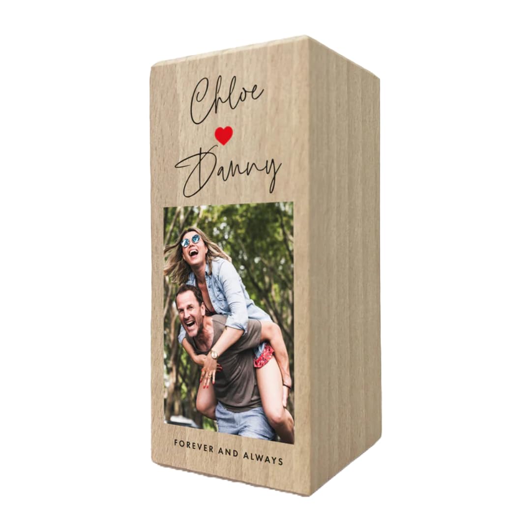 The Lovely Keepsake Company Light Personalised Couples Names Heart Wooden Tea Holder - Custom Message | Anniversary, Wedding, Valentine's Gift | 13Cm H X 5.5Cm W X 5.5Cm D