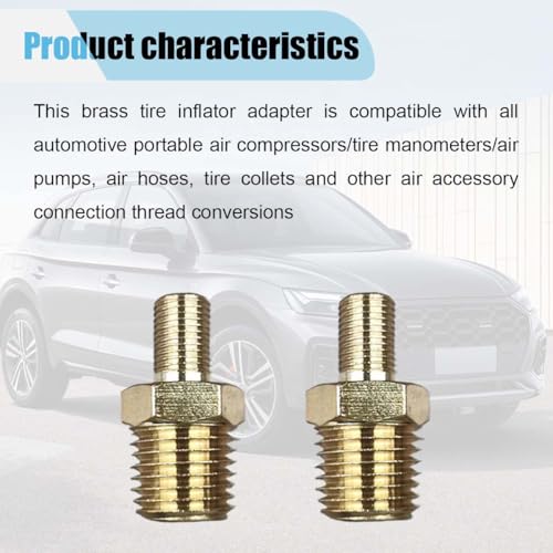Image of 2PCS Air Inflator Adapters, Brass Tire Inflator Connector with Valve Stem Inside, 1 /4 inch NPT (M) to Standard Schrader Valve (M), Fit for Portable Car Air Hose, Air Compressor /Pump (No Valve Stem Inside)