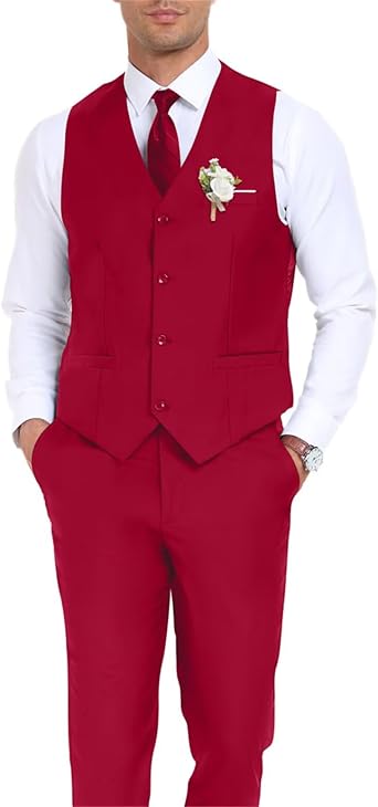 Fxzpiodi Mens 2 Piece Suit Vest Pant Set Slim Fit Casual Solid Waistcoat Vests Pants with Pocket Wedding Prom Suit for Men