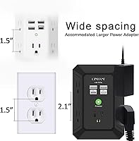 Vista 5 de QINLIANF cargador USB de pared, protector contra sobrecargas, extensor de 5 tomas con 4 puertos de carga USB (4.8 A en total), 3 lados, 1,680 J