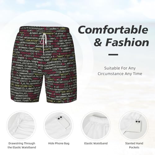 Short de bain homme codage informatique en tissu léger et séchage rapide