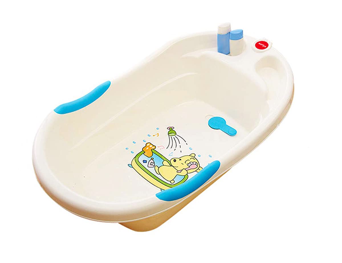 Kamya Anti-Slip Baby Bathtub with Soap, Shampoo Tray White (Blue)