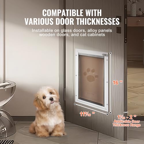 VEVOR Pet Door for Interior and Exterior Doors, Aluminum Frame, Metal Closing Panel and Lock, Strong and Durable Dog Door, Pet Door Suitable for Medium Dogs (White-Medium) by VEVOR - Used condition - Image 4