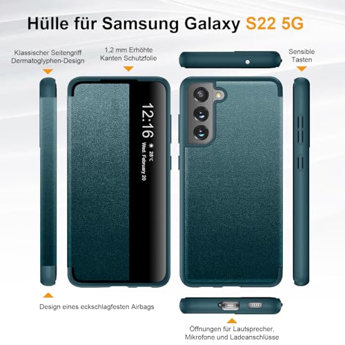 Coque Samsung S22 rabat vert résistant aux rayures et chutes 360