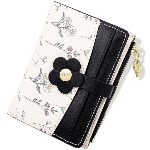 Image of Farcauo Small Floral Womens Wallet Cute Wallets for Women Thin Black Women's Wallet Kawaii Flower Card Wallets for Women Ladies