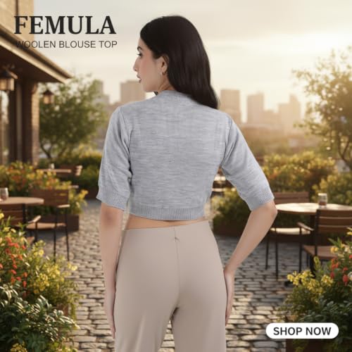 Image of Women Winter Wear V-Neck Half Sleeves Regular Fit Woollen Blouse