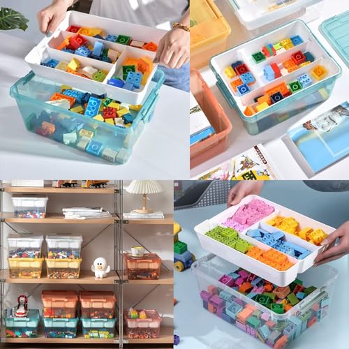 Image of Large Plastic Storage Box with Removable Tray Caddy Clear Art Supply Organizer Playroom Container Organizer Plastic Storage Bin with Lid for Bead Crayon Tool Sewing Supplies (Orange)