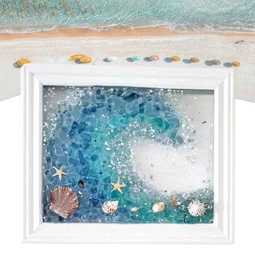 Sea Glass Art Kits New Sea Glasss Resin Art Kits for Adults DIY Mosaic Glass Kits Mosaic Kits for Adults Resin Beach Art Kit for Home Decoration Bookshelf Office Windowsill (L)