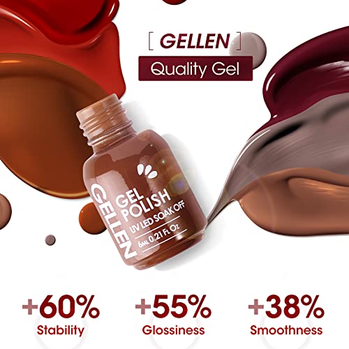 Gellen 16 Colors Gel Nail Polish Set With Top Base Coat - Pink Red Nudes Makeup Colors Collection for All Season, Popular Solid Sparkle Glitters Nail Art Colors Home Gel Manicure Kit - Thumbnail 5