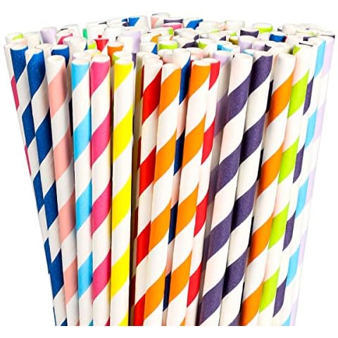 Paper Straws,200 Pcs Paper Drinking Straws For Wedding Party Restaurant Juice, Coffee Cold Drinks, Dessert and DIY Decoration (Stripe) Cover