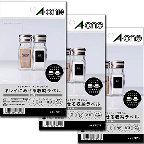 エーワン キレイにみせる収納ラベル 水に強い 透明フィルム はがきSIZE_NAME 10面 3シート 3個セット 27812-3P