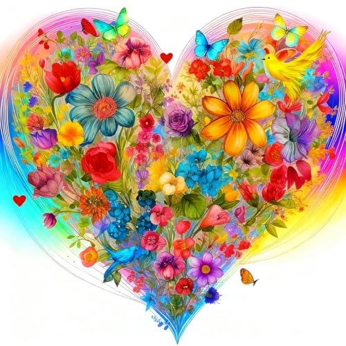 MIRCVSH Heart Flower Diamond Painting Kits for Adults DIY Round Drill Diamond Art Kits for Adult Beginners Full Drill Gem Crystal Painting Art Crafts for Home Wall Decor 14X14 Inch.