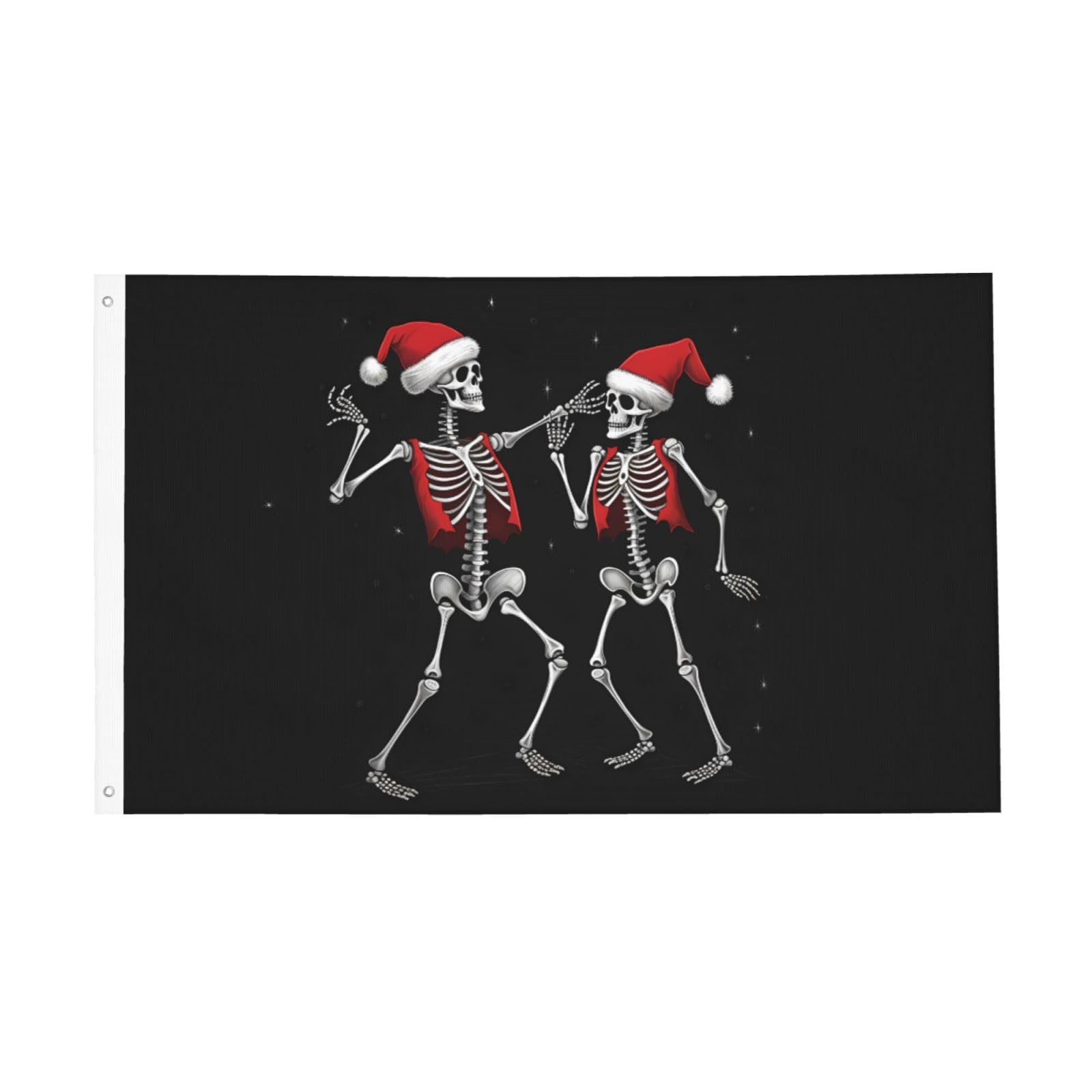 Christmas Skeleton Flag 3x5 Feet Double Sided Outside Large Banner, Double Stitched Skull with Xmas Hat Hanging Outdoor Flags for Garden Lawn, Indoor