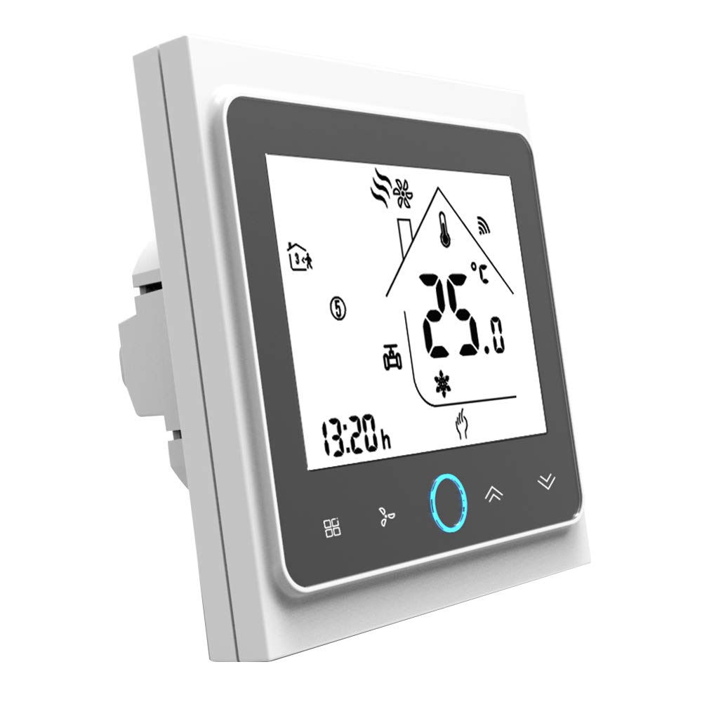 IrovamiTwo Pipe Wifi Voice Intelligent Room Thermostat Digital Programmable Temperature Controller for Air Conditioner (BAC-002ALW, White & Black)