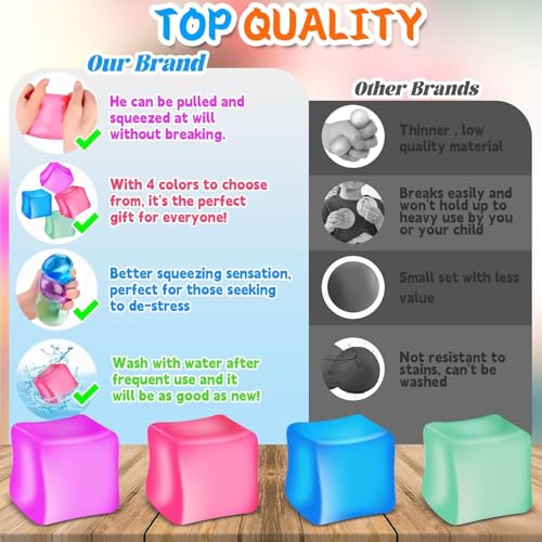 Squeeze Stress Ball, 4 Pack Fidget Toy for Kids and Adults, Ice Cube ...