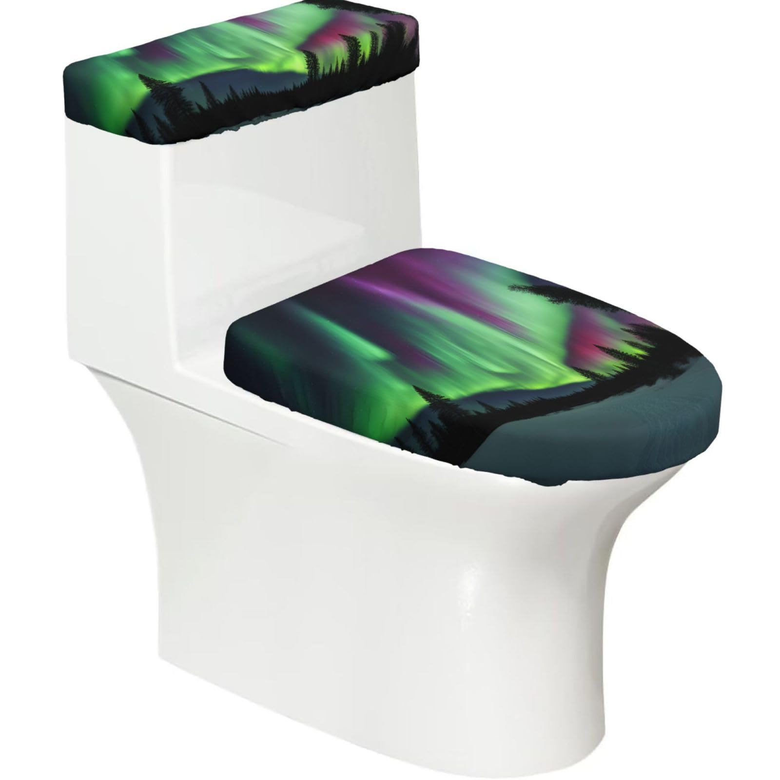 Northern Lights Painting Printed Toilet Tank and Lid Cover Set of 2 for Most Bathrooms, Fits Elongated Round Toilets