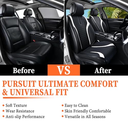 Image of Coverado Front Seat Covers, 2PCS Waterproof Seat Covers for Cars, Car Seat Cushion Waterproof Leather Car Seat Protector, Driver Seat Cover Universal Fit for Most Sedans SUV Truck Black&White