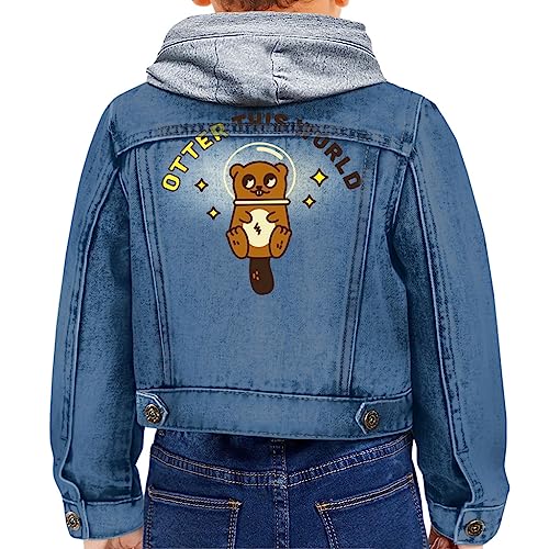 Otter This World Toddler Hooded Denim Jacket - Cartoon Jean Jacket - Funny Denim Jacket for Kids