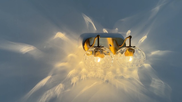 Image of Brushed Gold Vanity Light Clear Hammered Glass Wall Sconce 2-Light Brass Wall Lamp for Hallway Living Room Stairwell Bathroom Over Mirror