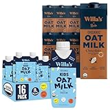 Willa's Organic Oat Milk - Chocolate Unsweetened Cacao Oatmilk, 32 oz, Pack of 6 & Kid's Oat Milk, 8.25 fl oz, Pack 16