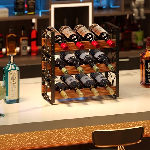 X-cosrack Wine Rack Countertop, 3-Tier 12 Bottles Small Wine Rack Stackable...