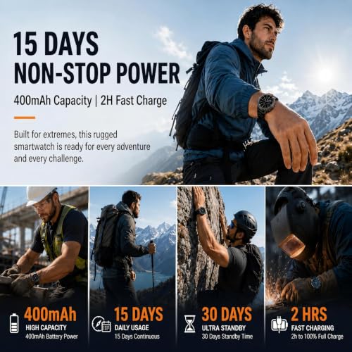 Image of WalkerFit Rugged Smart Watch for Men, 1.43 inch AMOLED 5ATM Waterproof, 2 Bands
