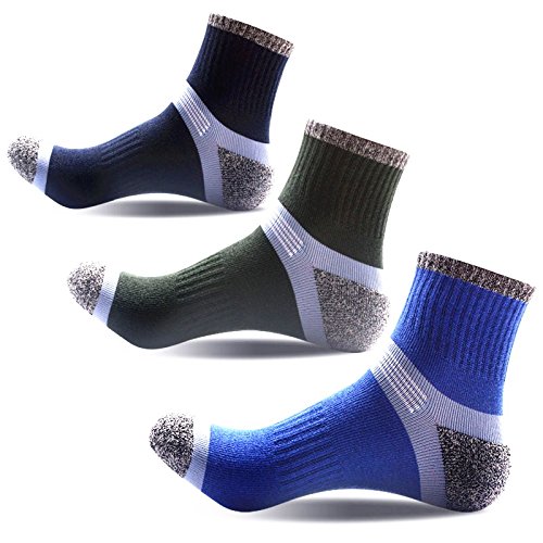 JYHYEU Lot de 3 Paires de Chaussettes Anti-évacuation Anti-microbiennes pour Homme L Bleu, Vert et Bleu Marine.