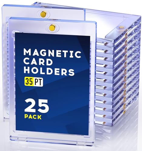 Basthalan 25ct Magnetic Card Holder 35pt One Touch Card Holder U-V Protectors Hard Plastic for Trading Cards Magnet Case Sports Game Football Baseball Cards Holders