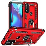 Moto G Play 2023 Case with HD Screen Protector, Military Grade 16ft. Drop Tested Ring Shockproof Protective Phone Case for Motorola G Pure, Red