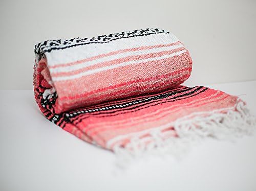 Authentic Mexican Falsa Blanket, La Montana "Coral Bliss" / Yoga Blanket / Picnic Blanket / Tapestry in coral, pink, and white