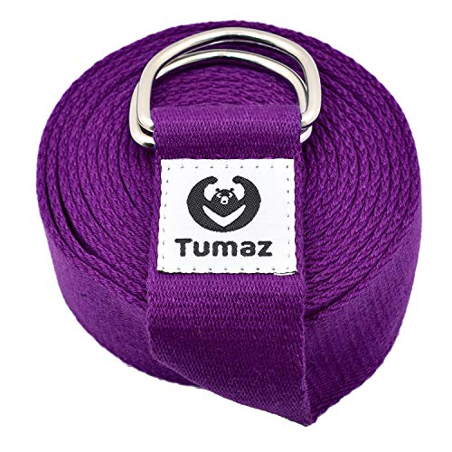 Tumaz Cinturón de Yoga/Correa Yoga [15+ Color, 180/240/300 cm] Hebilla Anillo-D Ajustable Extra Segura, Textura Delicada, Duradera y Cómoda - Mejor en Estiramientos Diarios, Fisioterapia, Fitness