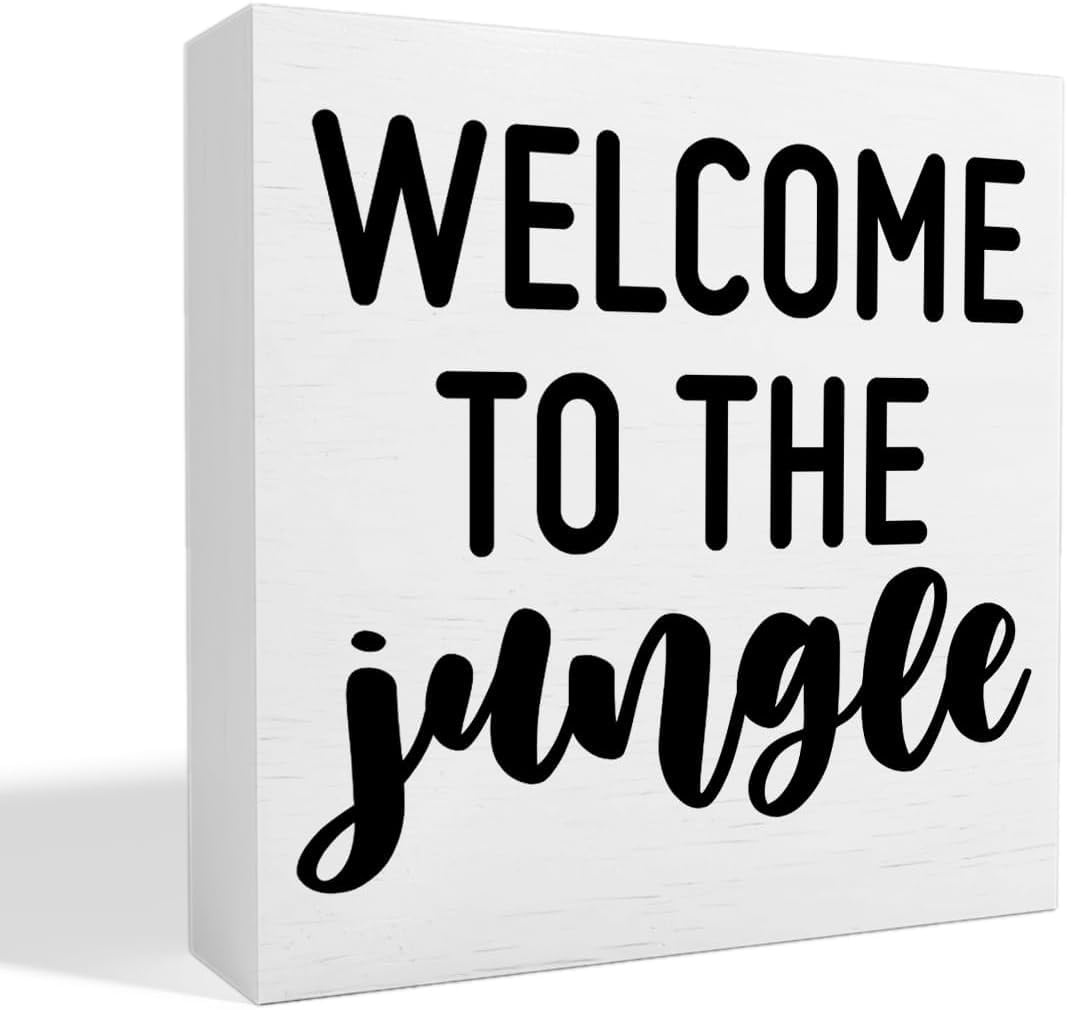 Welcome to the Jungle Box Sign 5x5 Inch Rustic Wood Decor
