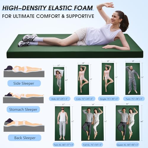 CYMULA Portable Memory Foam Camping Mattress Pad - 3 Inch Thick Floor Sleeping Mat for Tent, Car, and Guest Bed with Carrying Bag (Cot Size 72 * 24 * 3" ) - Image 2